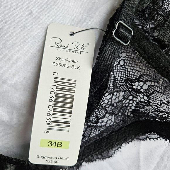 Rene Rofe Black Lace Balconette Bra with Underwire 34B - Picture 7 of 7